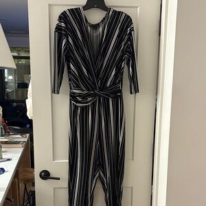Express Black and White V-Neck Jumpsuit